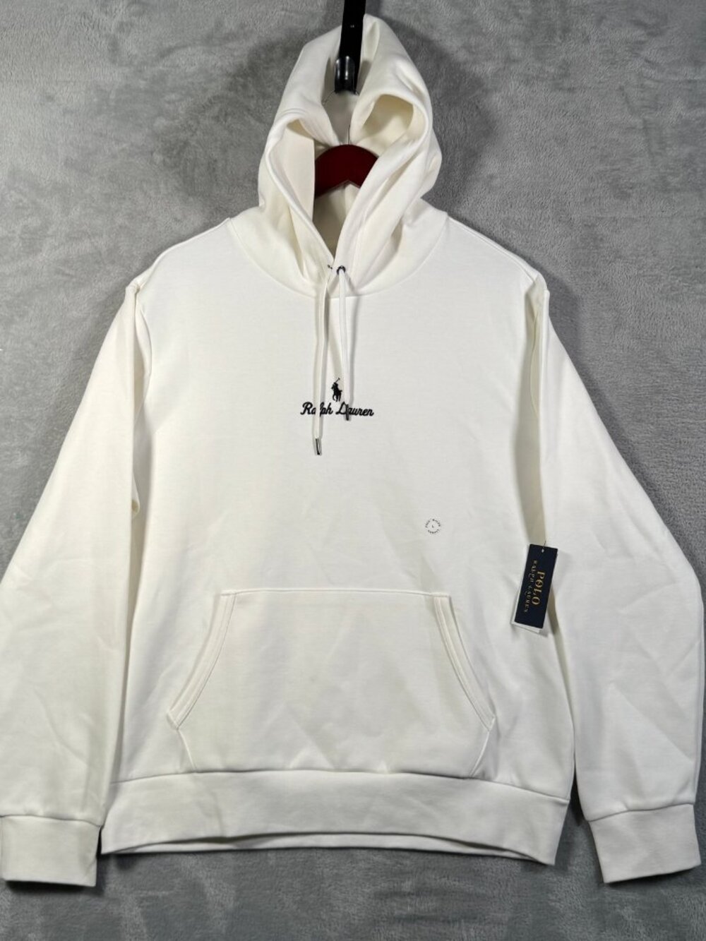 Polo Ralph Lauren Hoodie Mens L White Pullover Double Knit Logo Spell Out $150